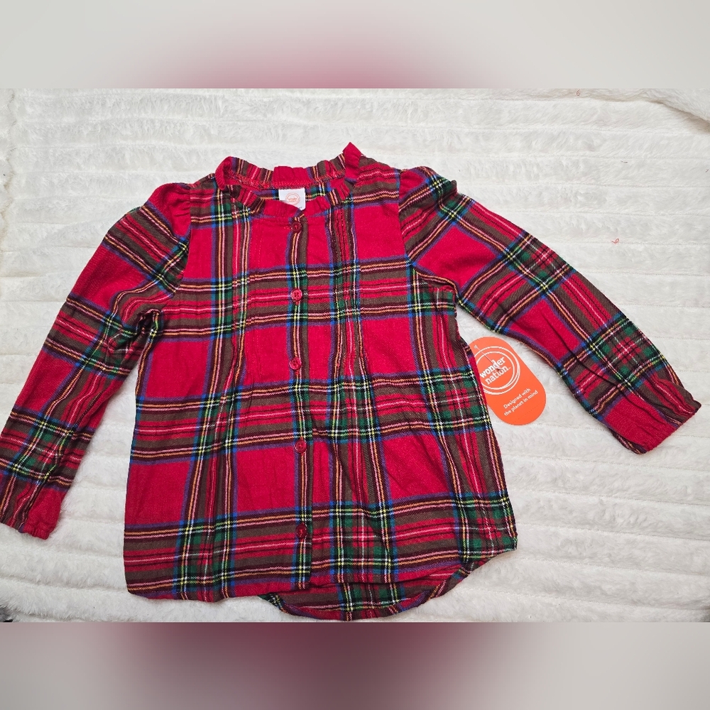 Wonder Nation Red Plaid Button-Up  Toddler Shirt